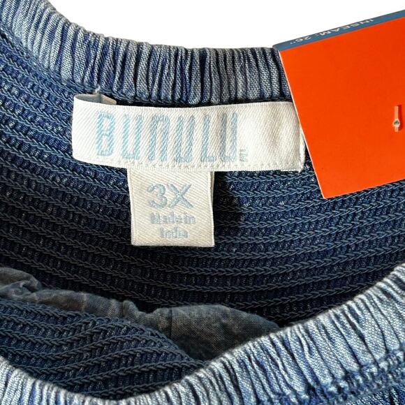 Bunulu Denim Look Crinkle Elasticated Waist Fit n Flare Capri Pant 3X - Picture 4 of 10